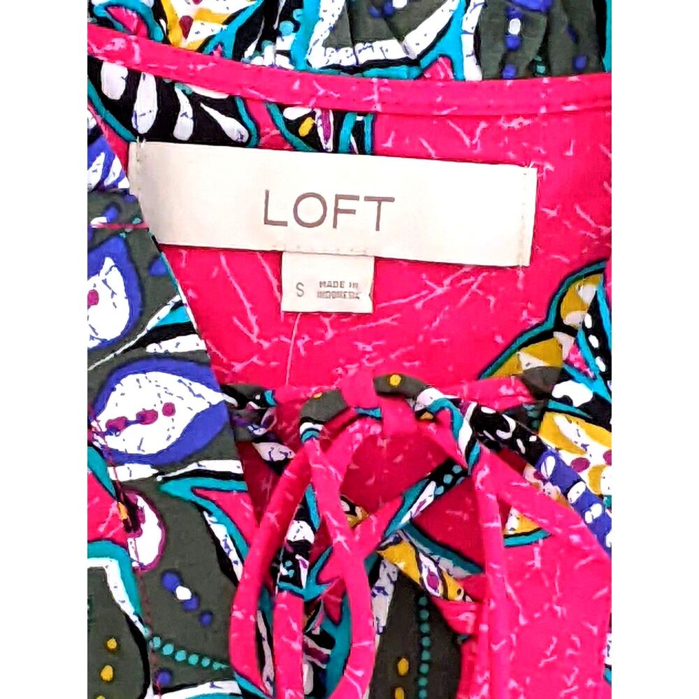 Women's LOFT Hot Pink Floral Print Tropical Dress Size S
